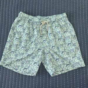 Faherty Swim Trunk Shorts Elastic Tie Floral Green Blue Cream Mens  Sz XL Lined